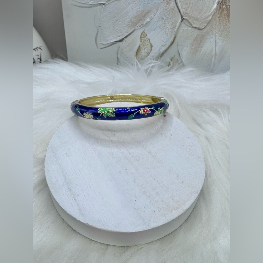 Midnight Blue Flower Enamel Cloisonne Bracelet Bangle